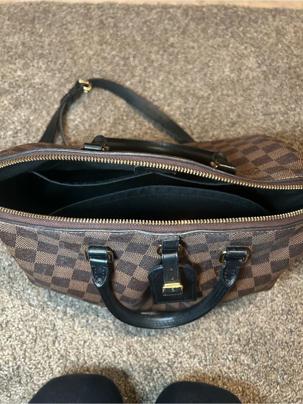 Louis Vuitton Brown Damier Ebene Checkered Satchel with Dark Leather Trim